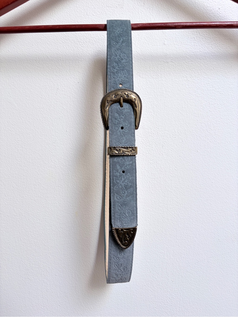 Vintage Lady Footlocker Genuine Leather Blue Suede Western Style Belt Sz M